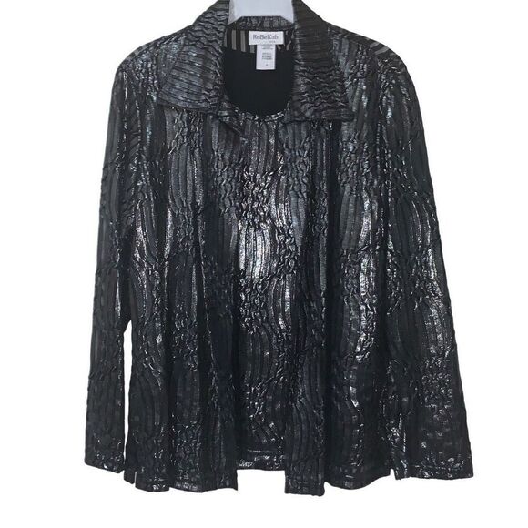 ReBeKah Womens Size Small Collared Shirt and Tank Blouse Set Black Shimmer Sheer - Picture 1 of 7